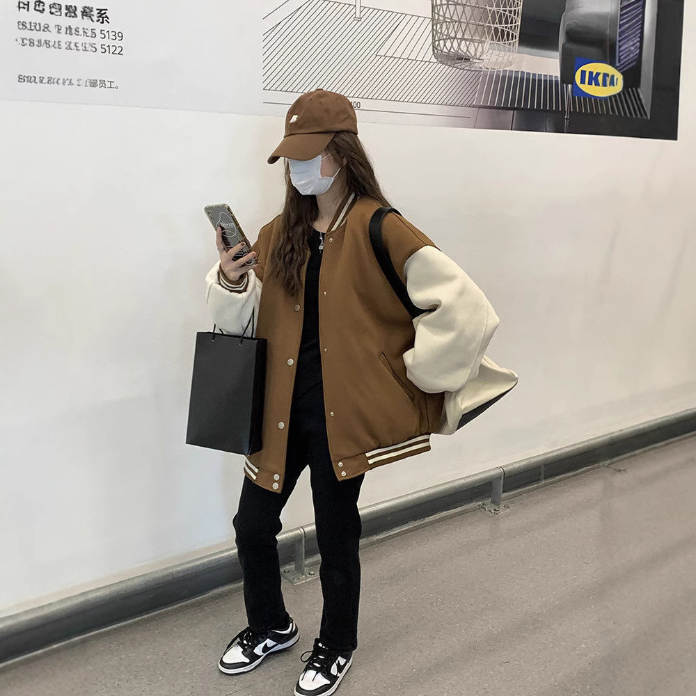 スタジャン 配色切替刺繍ロゴ入りスタジアムジャンパー 青 青