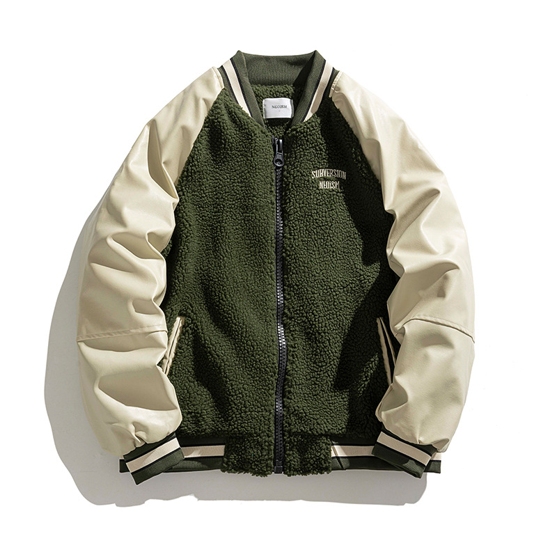 男女兼用 ボア素材 スタジャン 刺繍入り 秋冬 全2色