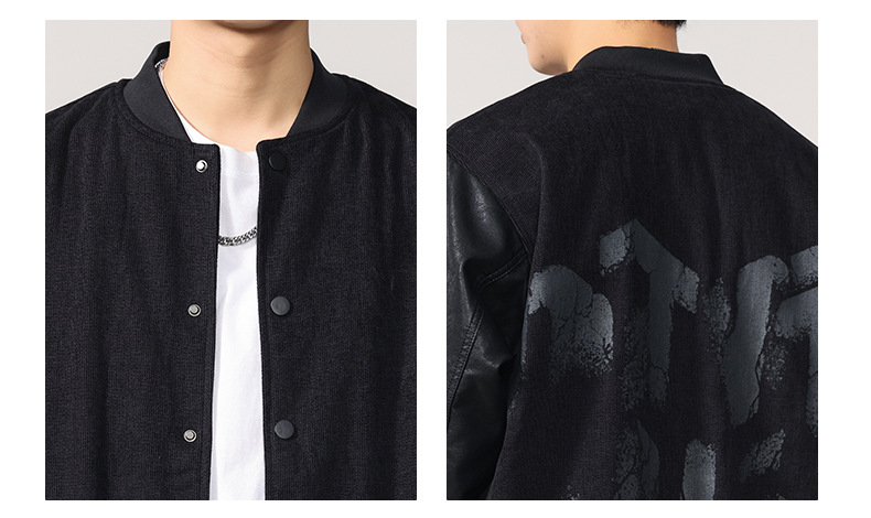 男女兼用合皮袖スタジャン秋冬新作ブラック