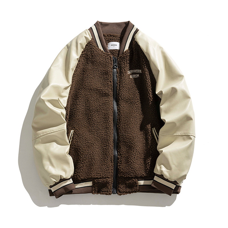 男女兼用 ボア素材 スタジャン 刺繍入り 秋冬 全2色