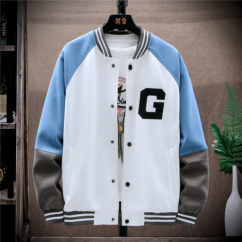 スタジャン 刺繍ワッペン付きラグランスリーブスタジアム青ジャンパー