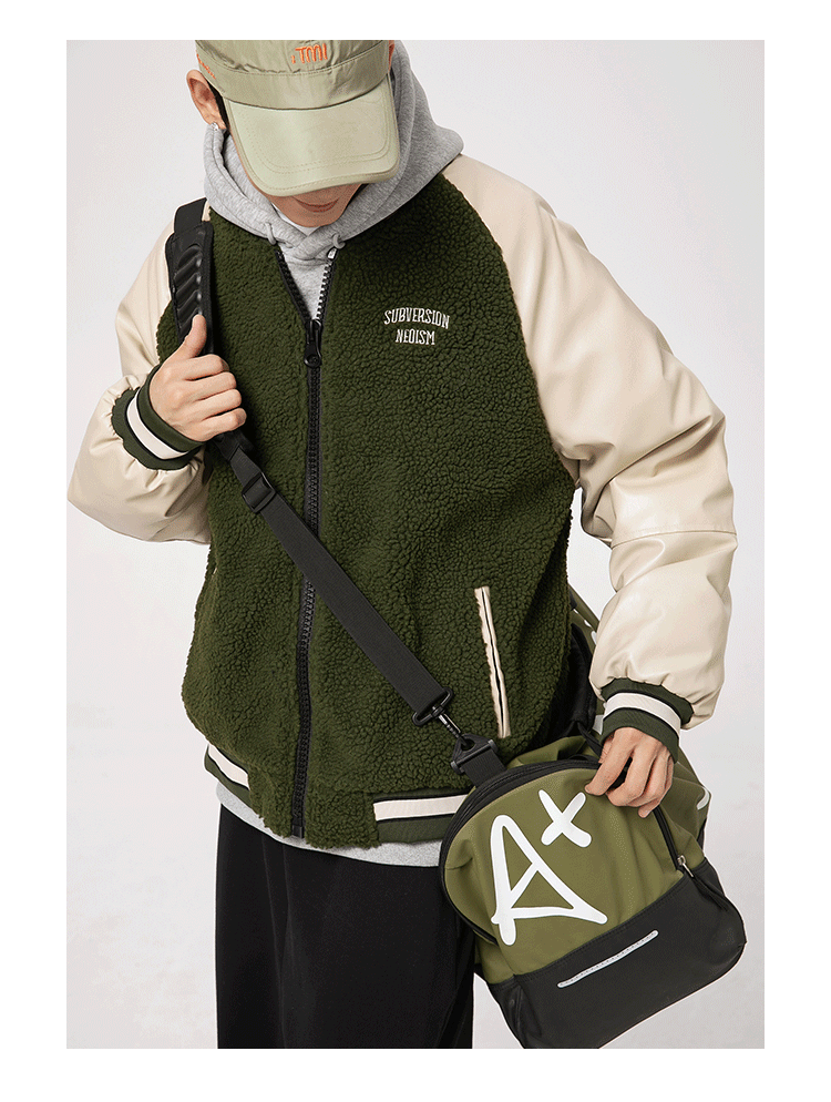 男女兼用 ボア素材 スタジャン 刺繍入り 秋冬 全2色