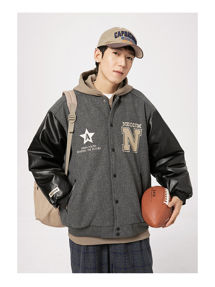 男女兼用刺繍入り合皮袖スタジャン秋冬新作