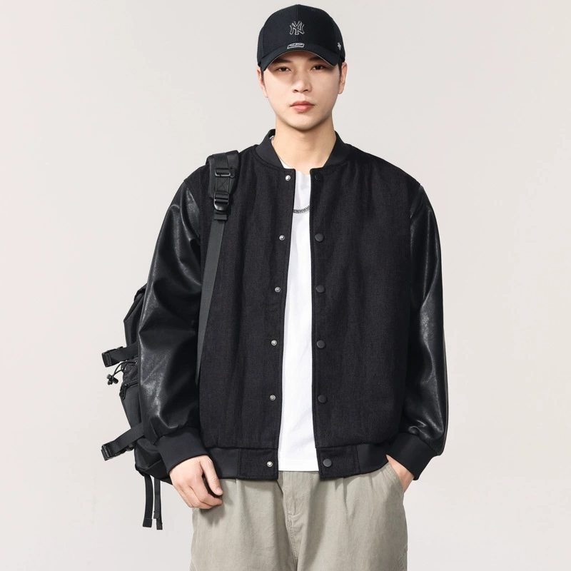 男女兼用合皮袖スタジャン秋冬新作ブラック