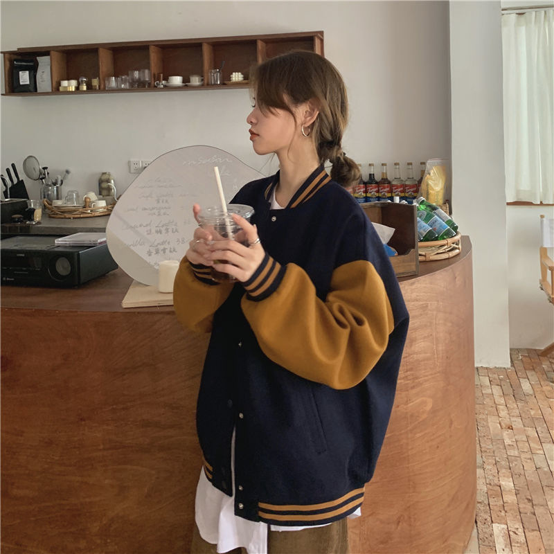 レディース バイカラー スタジャン ゆったり オーバーサイズ 春秋冬