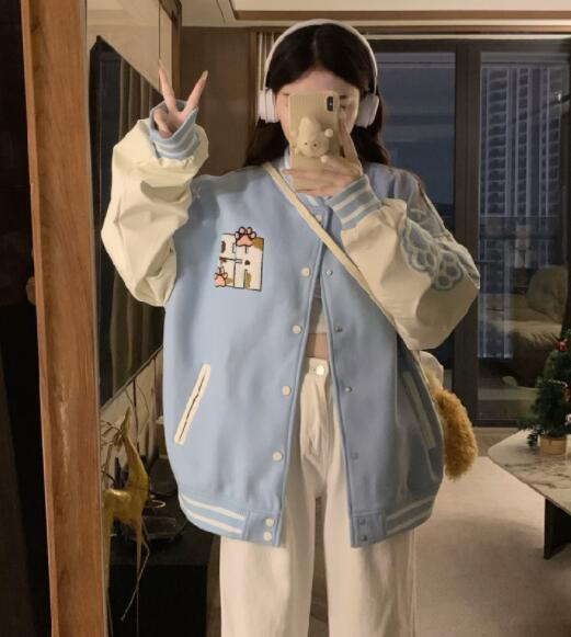 可愛い肉球柄スタジャン女の子向けアウター