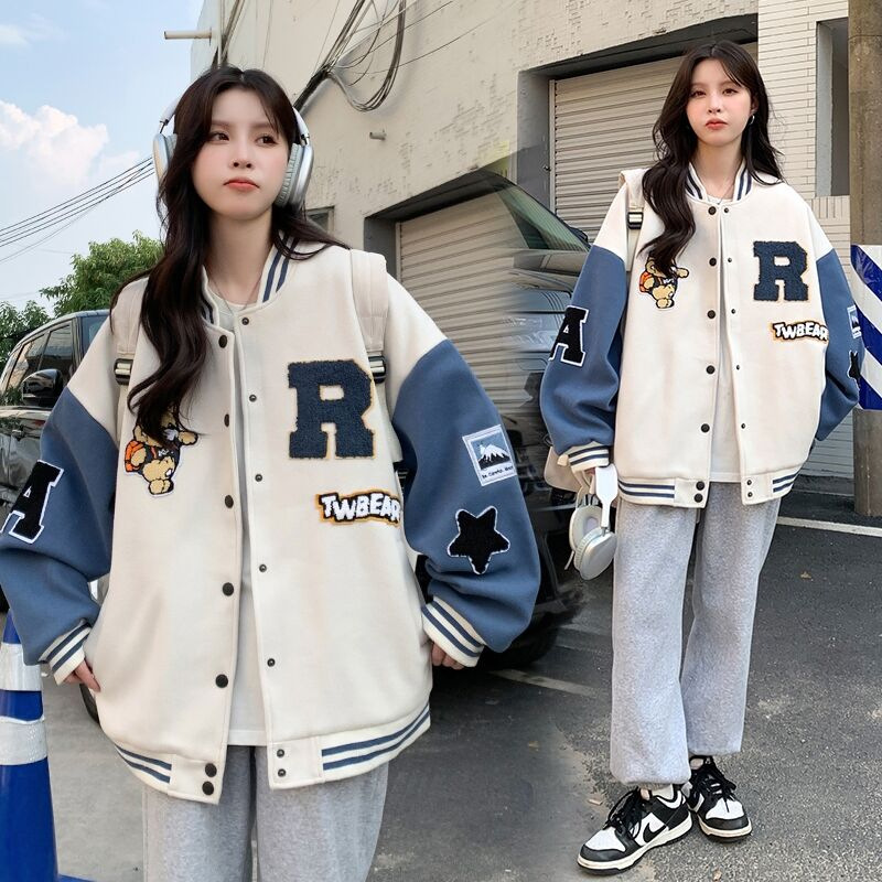 スタジャン ワッペン付きレトロ学院風ジャケット