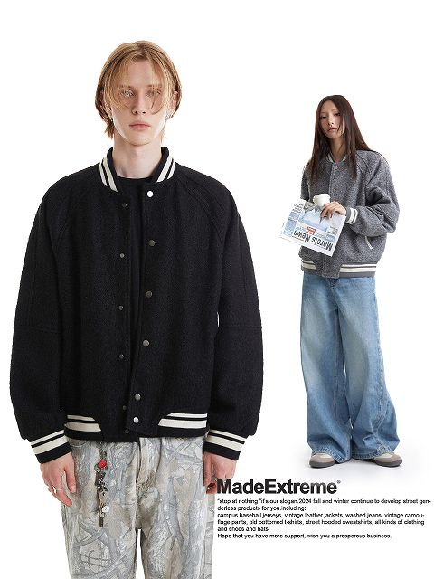 男女兼用スタジャン無地グレー秋冬アウター