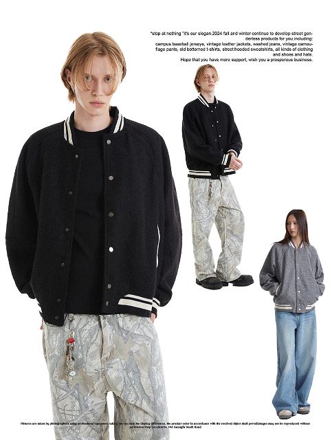 男女兼用スタジャン無地グレー秋冬アウター