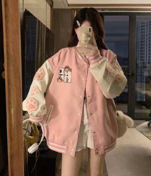 可愛い肉球柄スタジャン女の子向けアウター