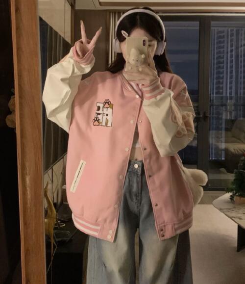 可愛い肉球柄スタジャン女の子向けアウター