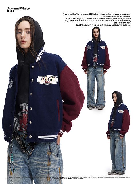 刺繍パッチ付き男女兼用スタジャン秋冬新作
