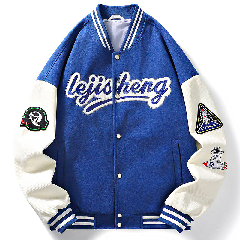 スタジャン 宇宙飛行士ワッペン付き筆記体ロゴ刺繍スタジャン