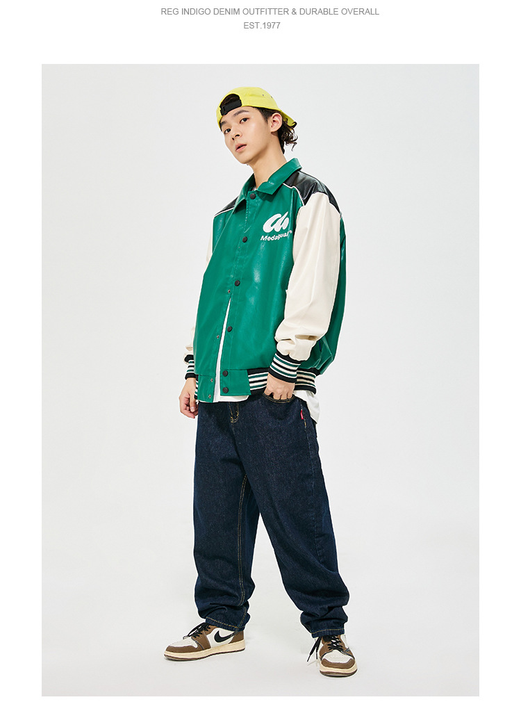 男女兼用 刺繍入りスタジャン グリーン カジュアル防寒アウター