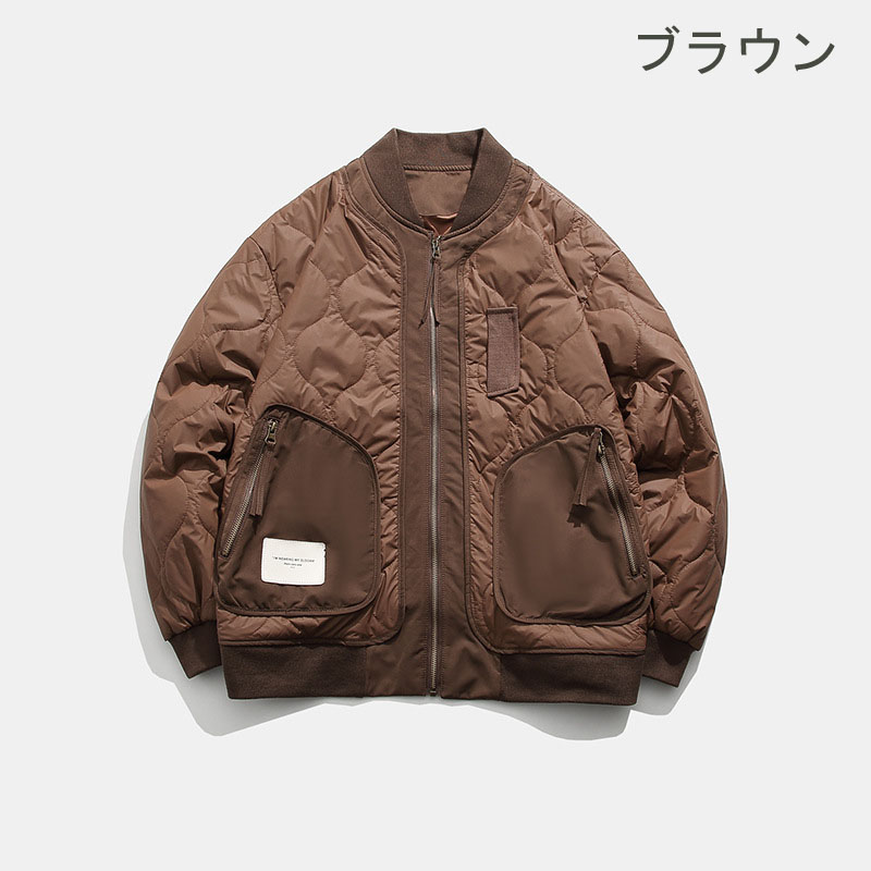 キルティング中綿スタジャン 男女兼用 秋冬 カーキグリーン