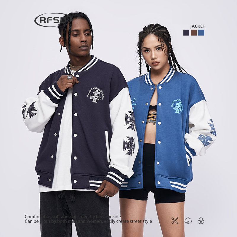 男女兼用スタジャン刺繍デザイン袖ライン全３色