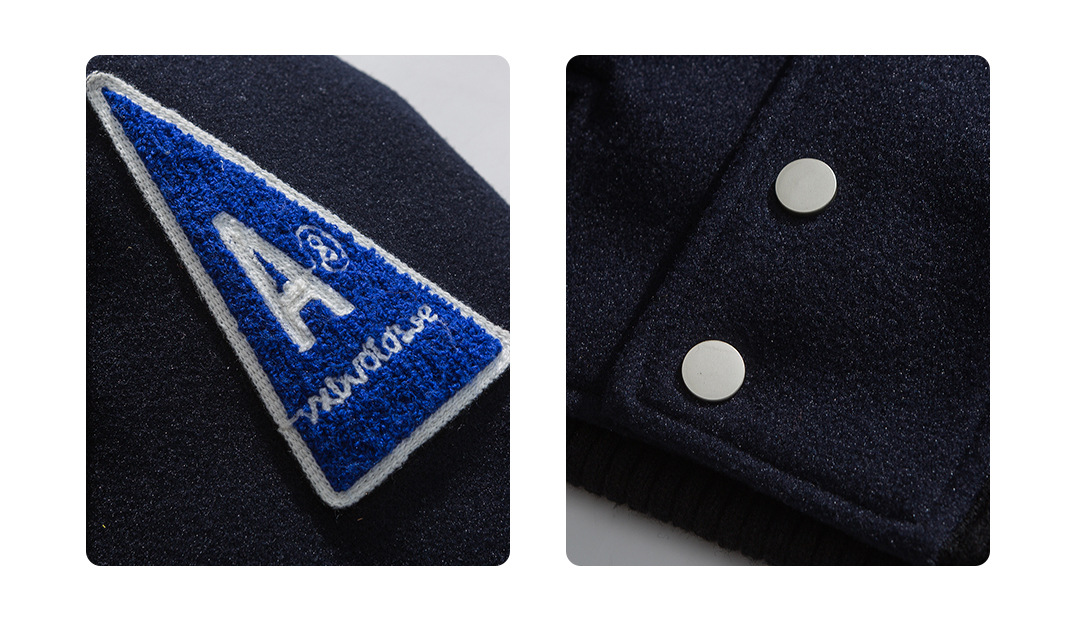 刺繍ワッペン付きスタジャン男女兼用ネイビー秋冬