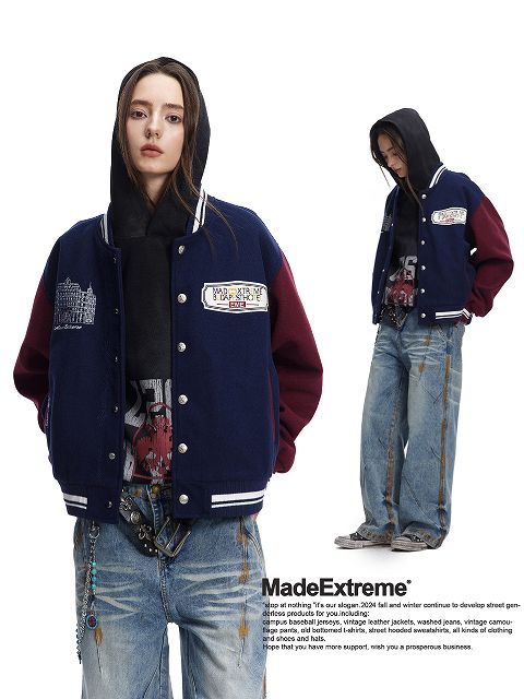 刺繍パッチ付き男女兼用スタジャン秋冬新作