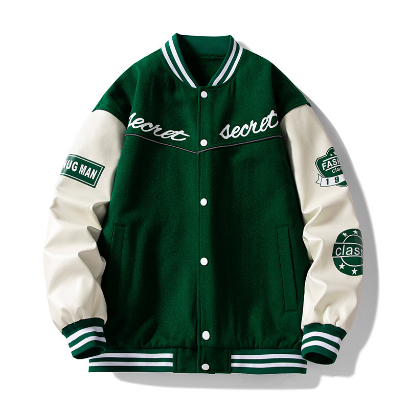 スタジャン 袖ワッペン刺繍入り緑スタジアムジャンパー