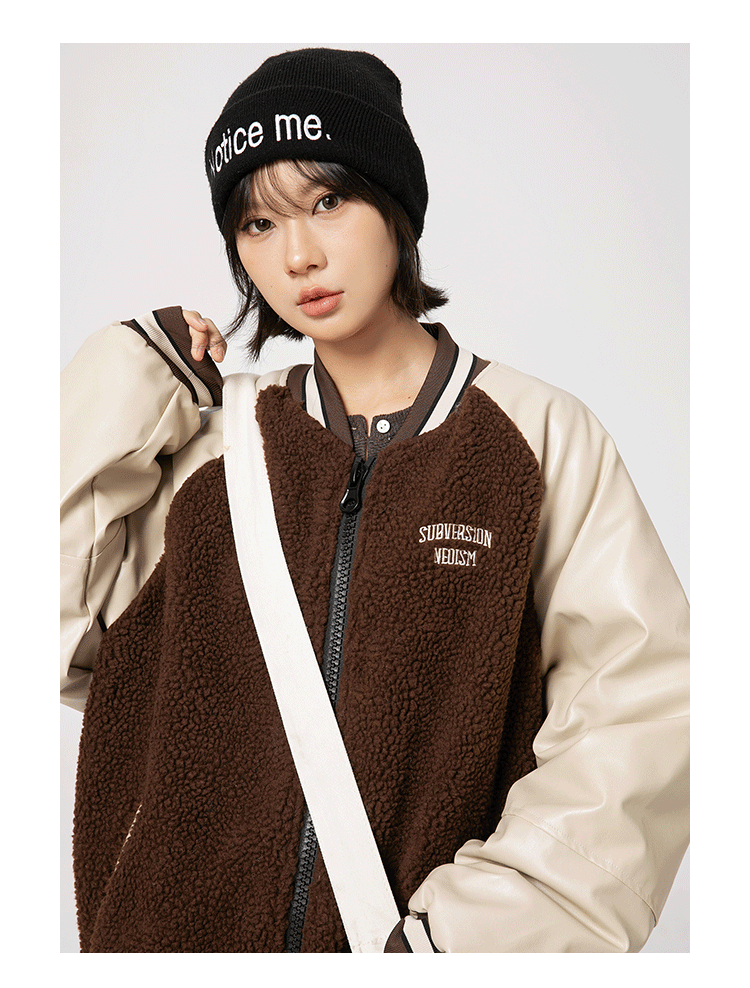 男女兼用 ボア素材 スタジャン 刺繍入り 秋冬 全2色