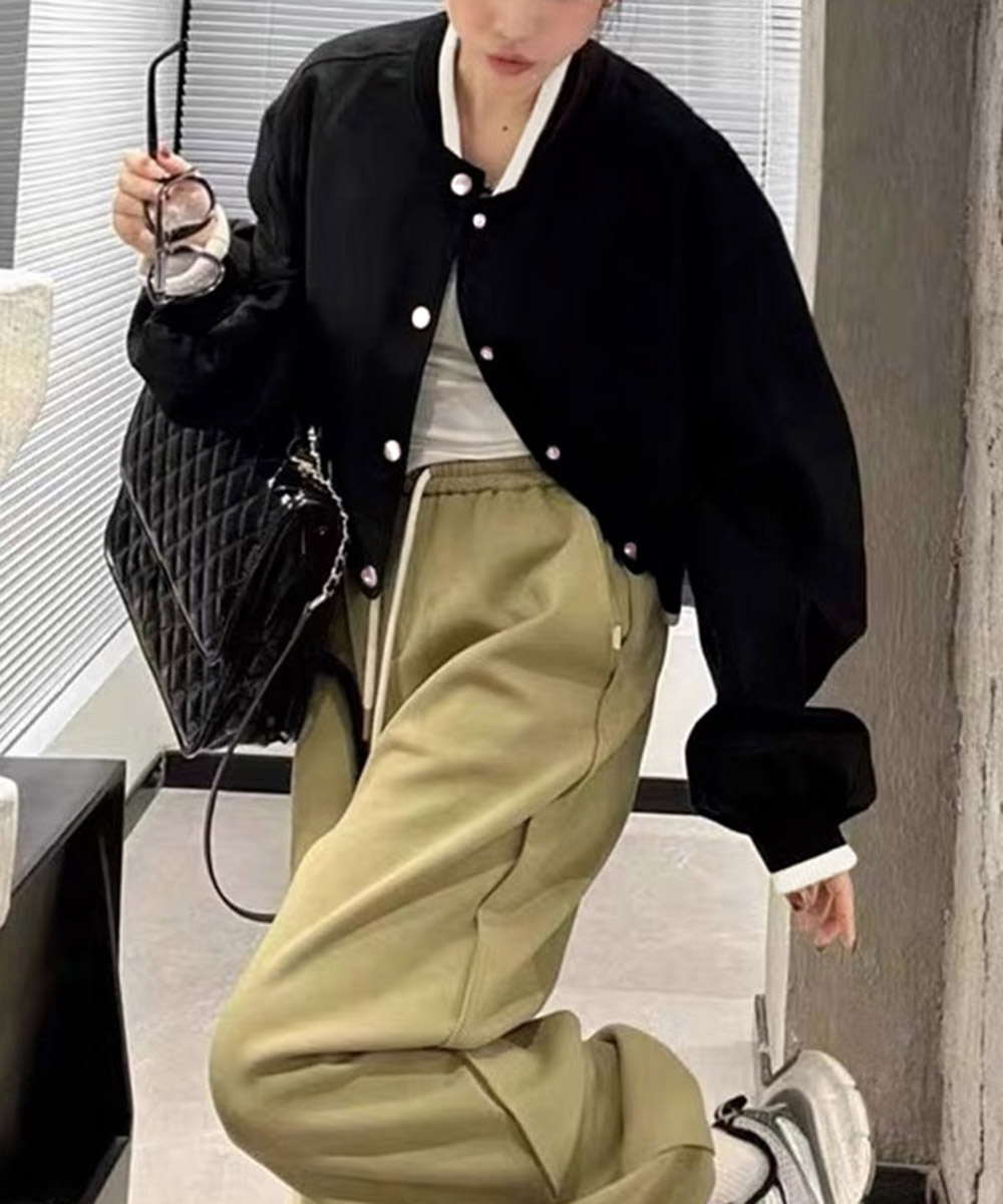 韓国風ショート丈スタジャン女性用軽量ブルゾン