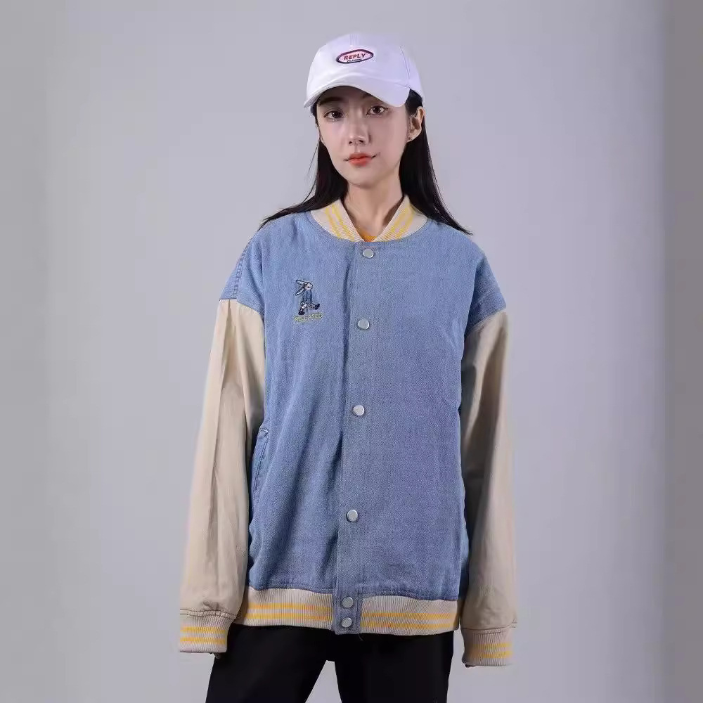 スタジャン 青 クラシックバイカラーレターマンジャケット 青