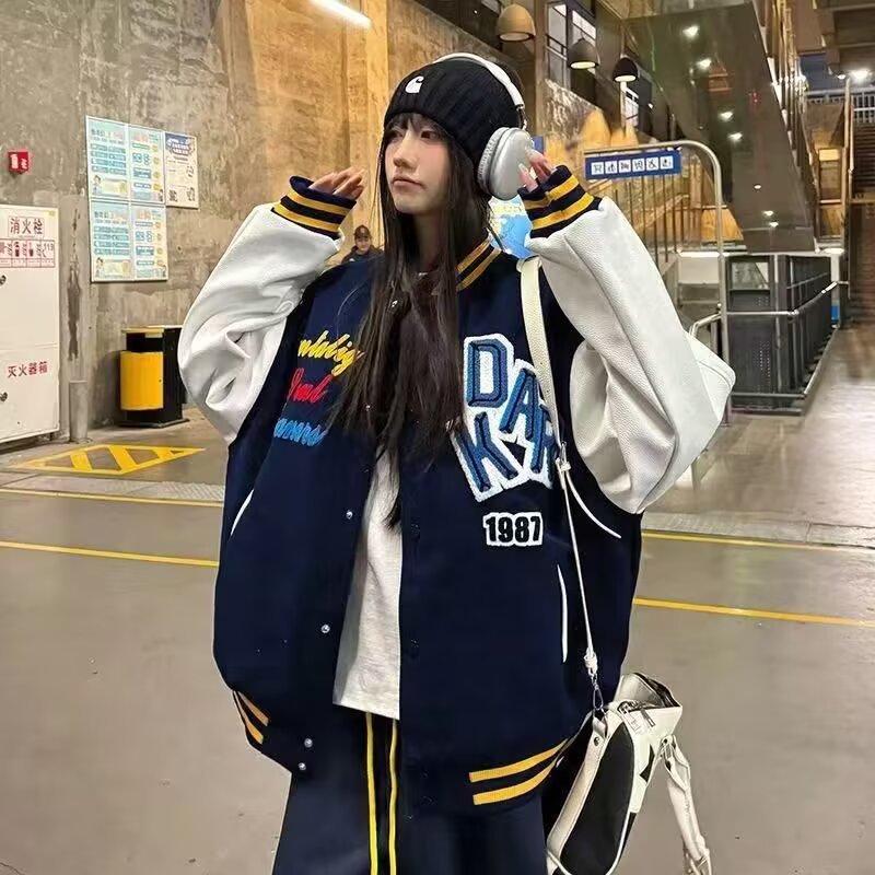 スタジャン くまさん刺繍バイカラージャケット 青|スタジャン専門通販