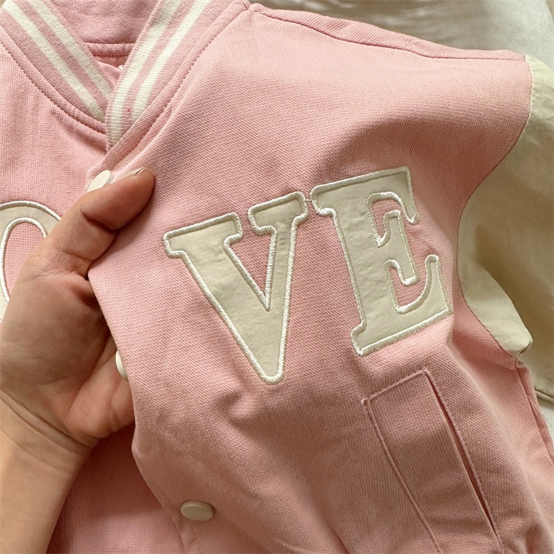 キッズ ピンク スタジャン 子供服 文字刺繍 ジャケット