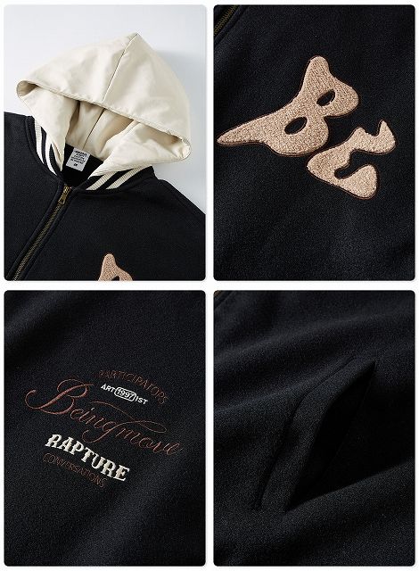 男女兼用刺繍入りフード付きスタジャン秋冬新作