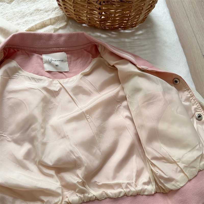 キッズ ピンク スタジャン 子供服 文字刺繍 ジャケット