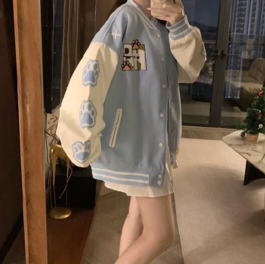 可愛い肉球柄スタジャン女の子向けアウター