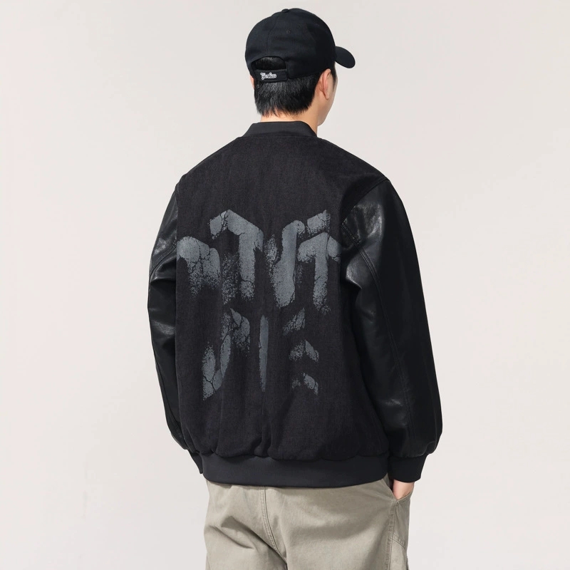 男女兼用合皮袖スタジャン秋冬新作ブラック