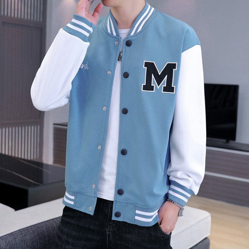 スタジャン 文字ワッペン付き配色切替スタジアムブルージャンパー