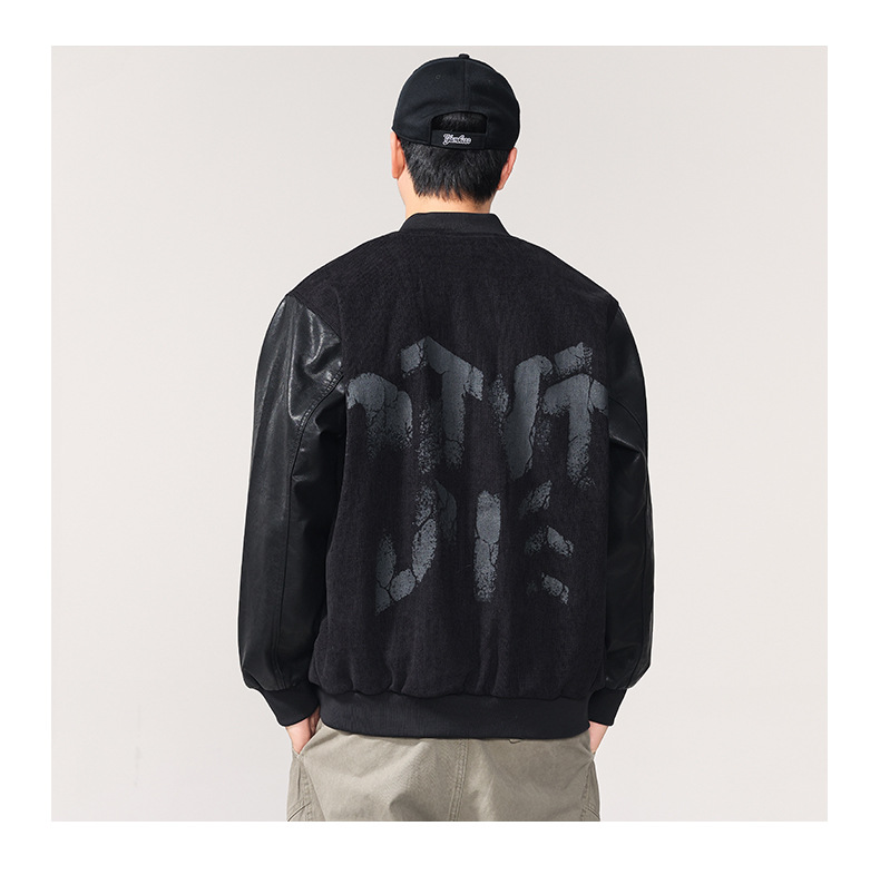 男女兼用合皮袖スタジャン秋冬新作ブラック