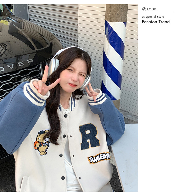 スタジャン ワッペン付きレトロ学院風ジャケット