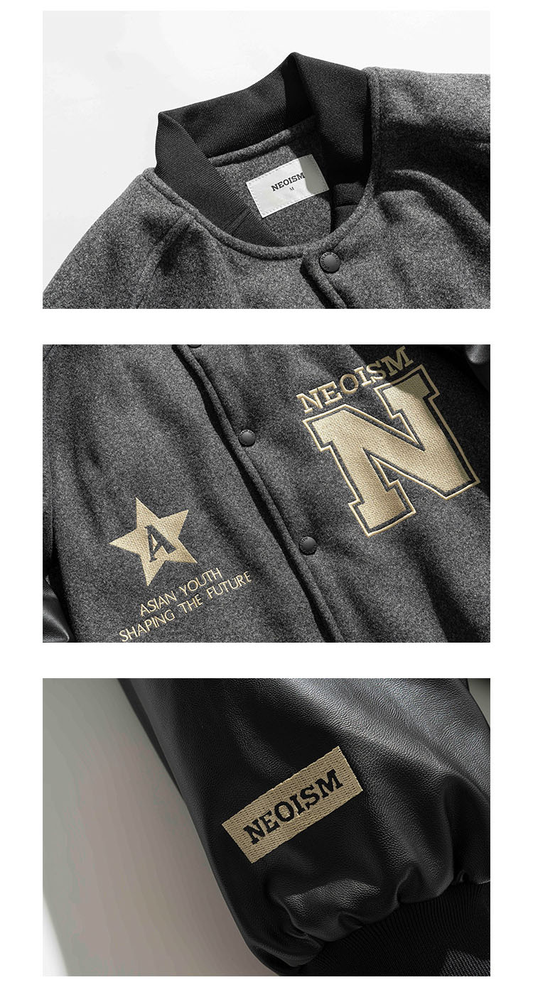 男女兼用刺繍入り合皮袖スタジャン秋冬新作