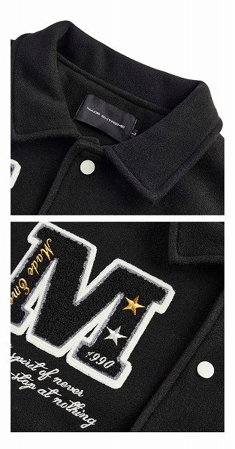 刺繍入り男女兼用スタジャン黒灰色袖切り替えデザイン