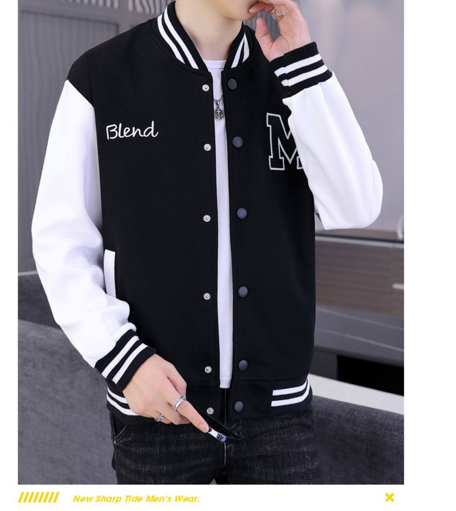 スタジャン 文字ワッペン付き配色切替スタジアムブルージャンパー