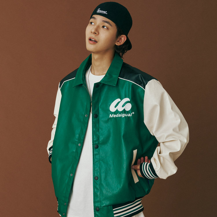 男女兼用 刺繍入りスタジャン グリーン カジュアル防寒アウター