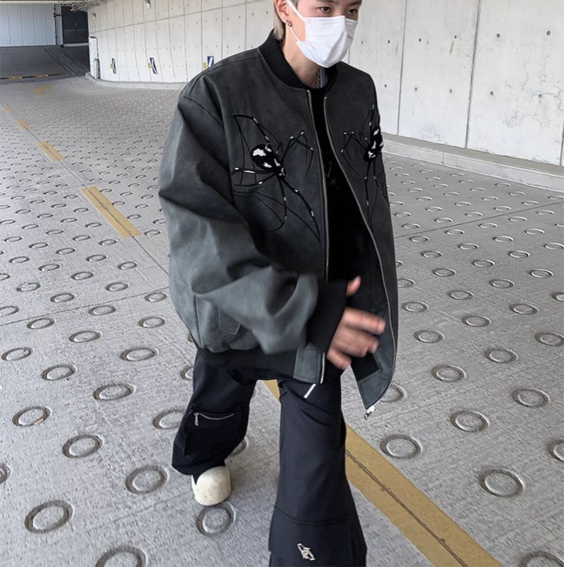 棘薔薇プリント刺繍スタジャン男性用ブルゾン
