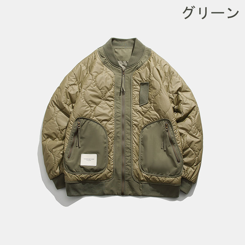 キルティング中綿スタジャン 男女兼用 秋冬 カーキグリーン