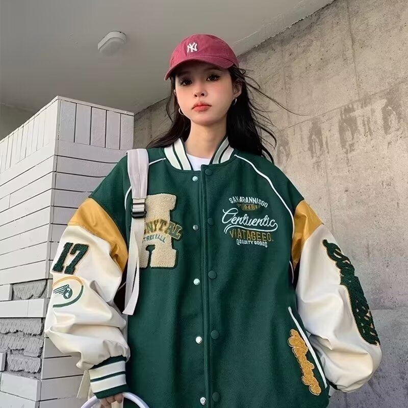 スタジャン レトロ刺繍ワッペン付きゆったり 青 青|スタジャン専門通販