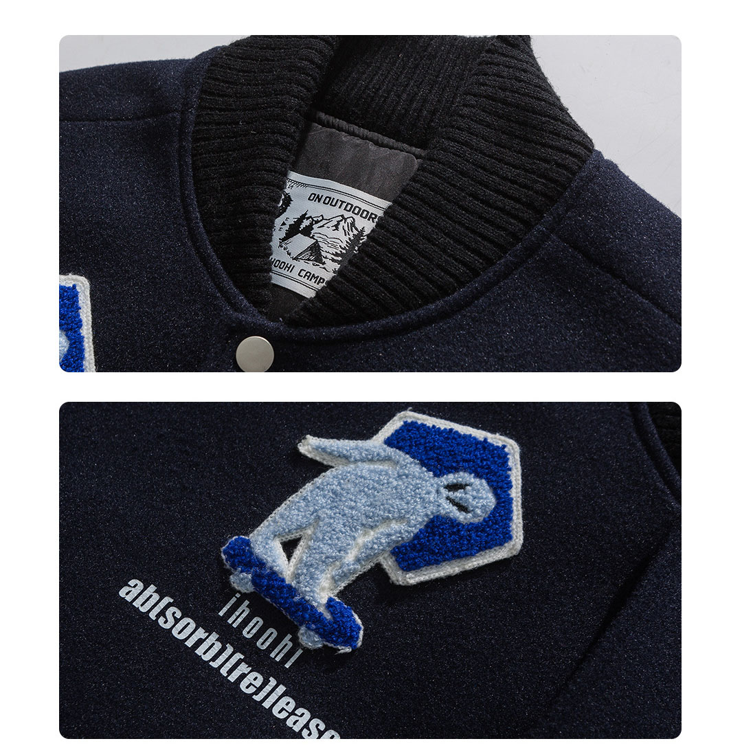 刺繍ワッペン付きスタジャン男女兼用ネイビー秋冬