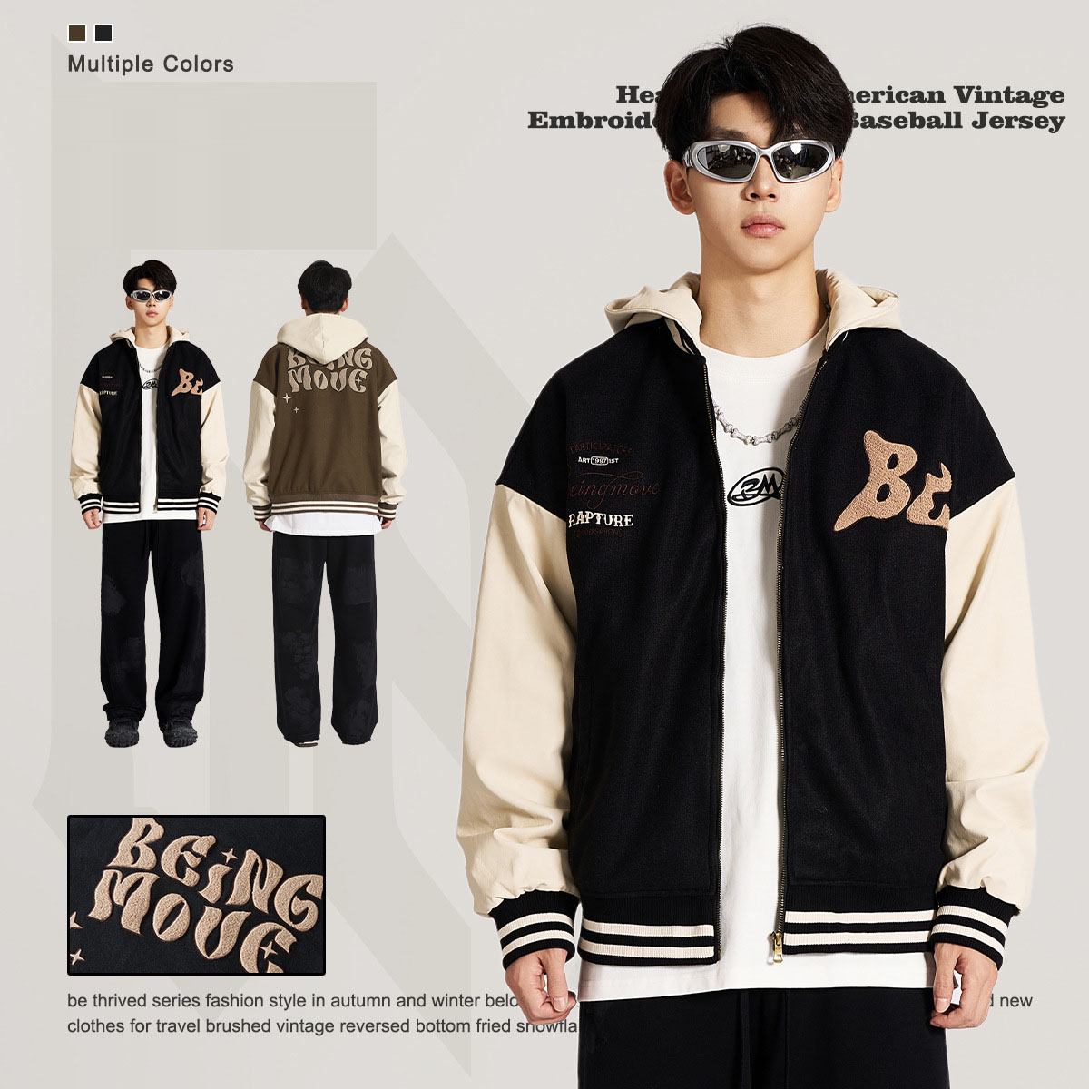 男女兼用刺繍入りフード付きスタジャン秋冬新作