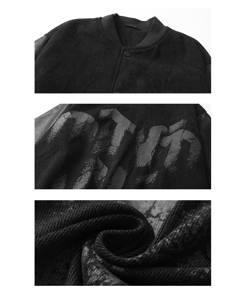 男女兼用合皮袖スタジャン秋冬新作ブラック