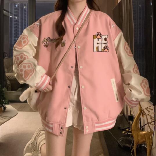 可愛い肉球柄スタジャン女の子向けアウター