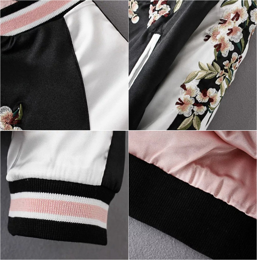 花柄刺繍リバーシブルスタジャン女性用春アウター