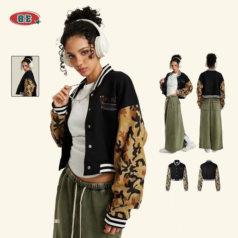 迷彩袖刺繍入りスタジャン男女兼用秋冬新作