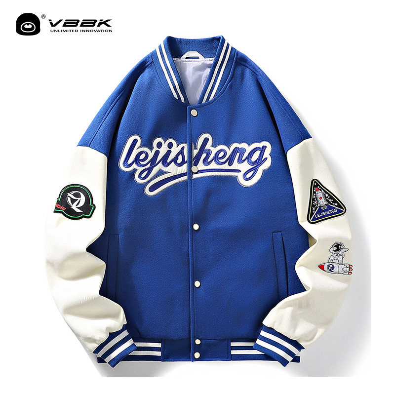 スタジャン 刺繍ワッペン付きカレッジ風赤スタジアムジャンパー 赤