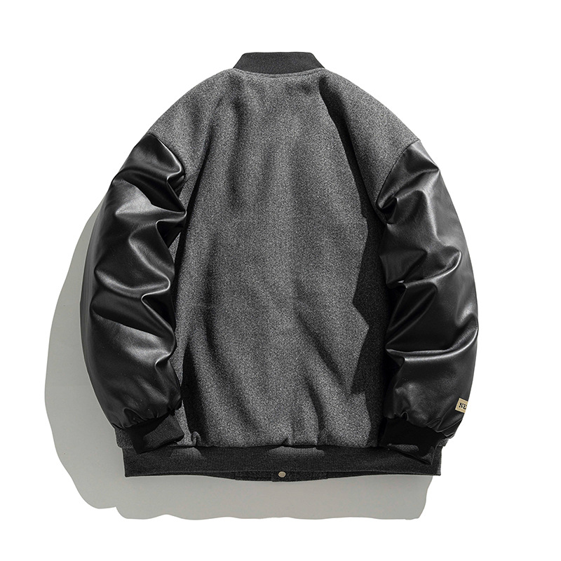 男女兼用刺繍入り合皮袖スタジャン秋冬新作